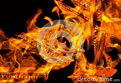 Closeup photo of burning dollars Stock Photo