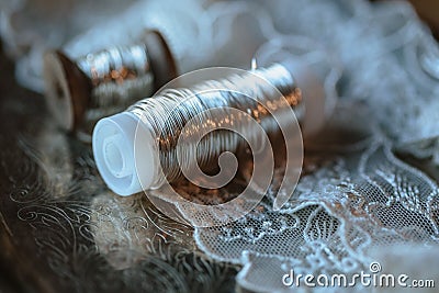 Closeup photo of details, workplace of decorator and creator of wedding imitation jewelry Stock Photo