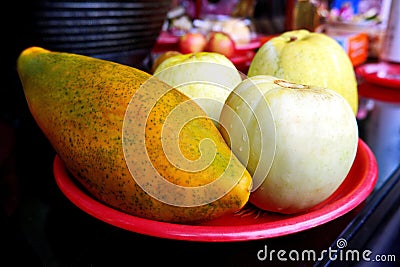 Fruits Offering Tray at Chinese Temple Stock Photo