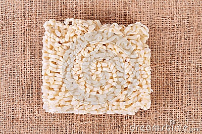 Closeup photo of pasta on sackcloth Stock Photo