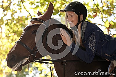 Closeup photo of rider and horse Stock Photo