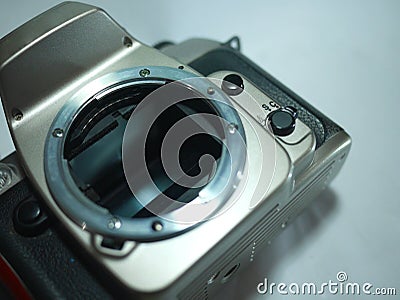 Single lens reflex camera shutter mirror Stock Photo