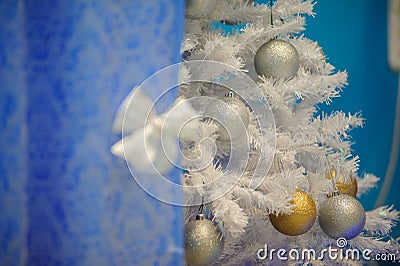 Closeup photo of siver and golden Christmas balls Stock Photo