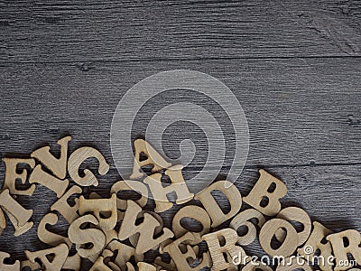 A closeup photograph of a variety of different typefaces in wooden letterpress Stock Photo