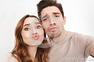 Closeup picture of amusing couple in relationship looking on cam Stock Photo