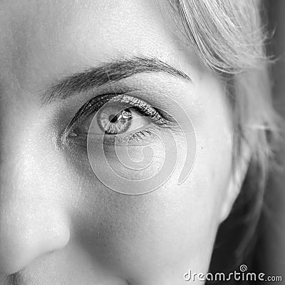 Female eye with beautiful blue make-up, close up Stock Photo