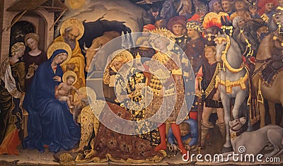 The Adoration of the Magi by Gentile da Fabriano at Uffizi Gallery Editorial Stock Photo