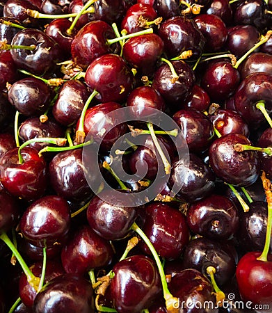 Closeup pile of natural fresh delicious red cherry fruit Stock Photo