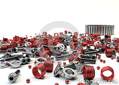 Closeup Pile of nuts and bolts from disassembled clutch Stock Photo