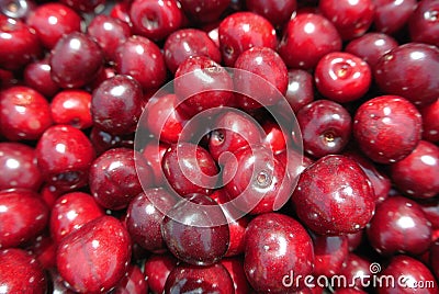 Closeup of a pile of ripe red cherries Stock Photo