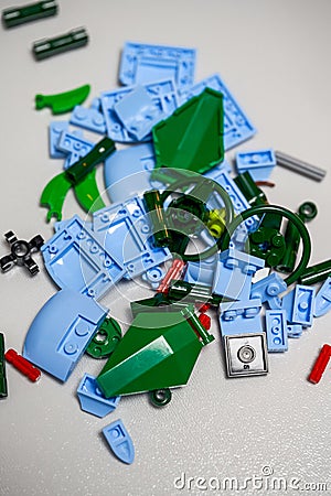 Closeup of a pile of scattered children's building blocks Stock Photo