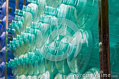 A closeup of a pile of used drinking water filling buckets Stock Photo