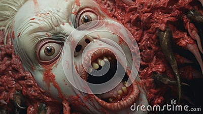 Closeup Of Playful Zombie Sculpture With Photorealistic Detail Cartoon Illustration