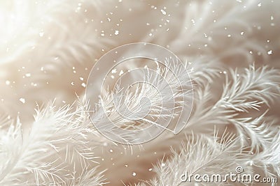 A closeup of the plush texture and softness of fine white wool threads, resembling fluffy snowflakes or delicate feathers, cr Cartoon Illustration