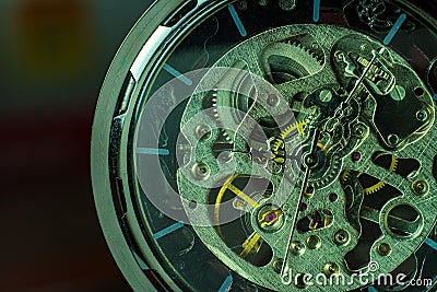 Closeup pocket watch on table and sunlight. Stock Photo