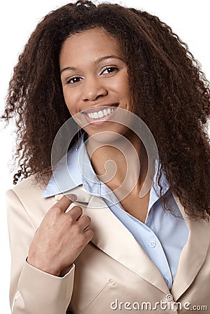 Closeup portrait of attractive smiling woman Stock Photo