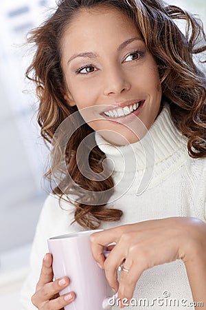 Closeup portrait of beautiful smiling woman Stock Photo