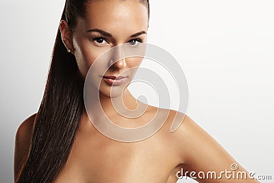 Closeup portrait of a beauty woman with a ponytail Stock Photo