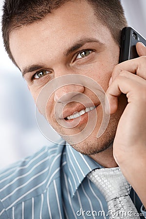 Closeup portrait of businessman on phone Stock Photo