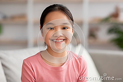 Closeup portrait of cheerful japanese girl schooler Stock Photo