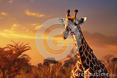 Closeup portrait giraffe on blue sky background looking down Stock Photo