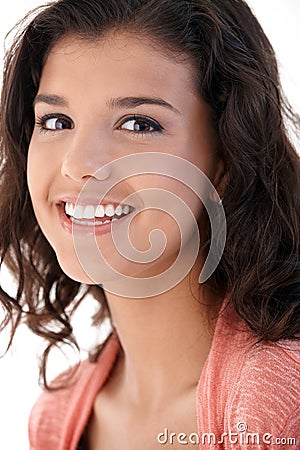 Closeup portrait of happy schoolgirl Stock Photo