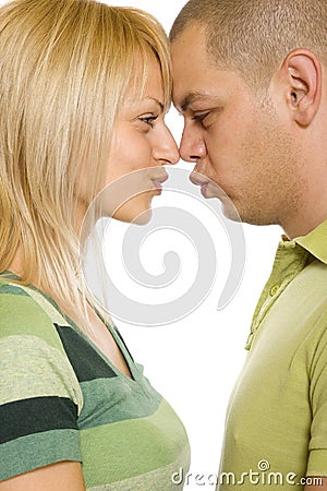 Closeup portrait of a happy young couple Stock Photo