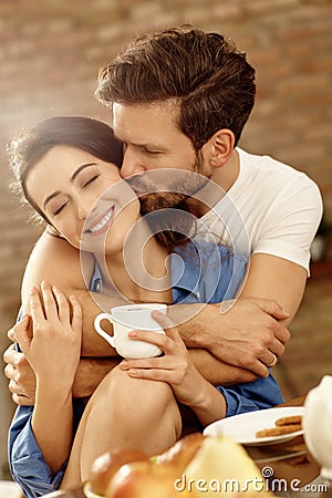 Closeup portrait of kissing couple Stock Photo