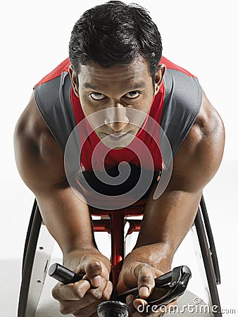 Closeup Portrait Of Paraplegic Cycler Stock Photo