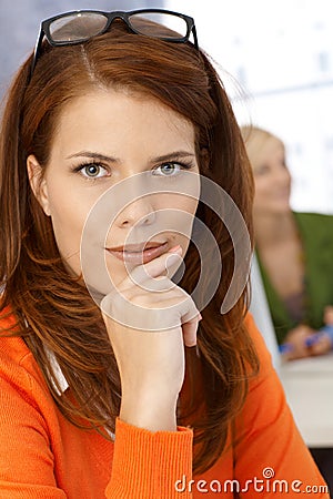 Closeup portrait of pretty office worker Stock Photo