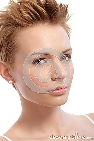 Closeup portrait of short hair woman Stock Photo