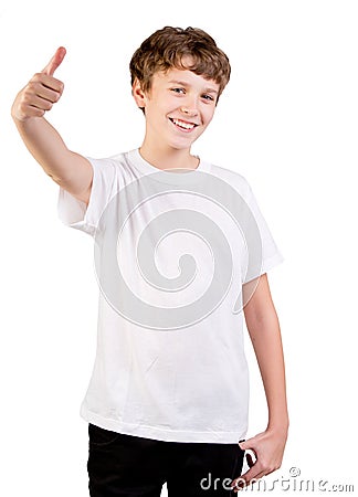 Closeup portrait of a teen showing thumbs up Stock Photo