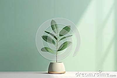 A Closeup of a Potted Seedling on a Sleek White Table Stock Photo