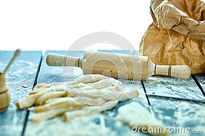 Closeup process making homemade pasta. Stock Photo