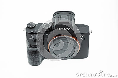 Closeup product photo of Sony a7iii camera with white background Editorial Stock Photo