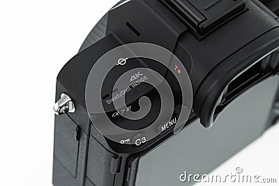 Closeup product photo of Sony a7iii camera with white background Editorial Stock Photo