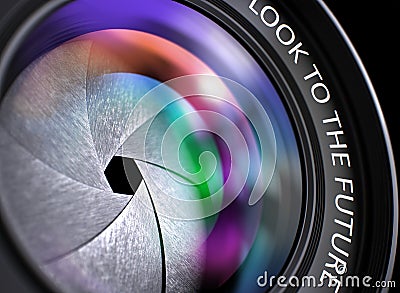 Closeup Professional Photo Lens with Look To The Future. 3D Illustration. Stock Photo