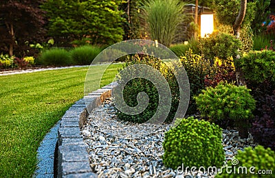 Professionally Landscaped Garden Flower Bed Stock Photo