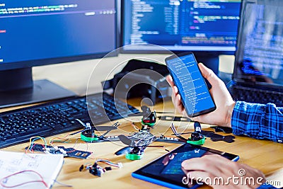 Software developer, freelancer working with hardware Stock Photo