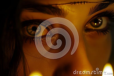 closeup of psychics eyes with candlelight reflected Stock Photo