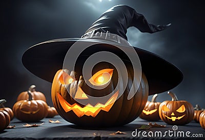 Closeup Pumpkin Halloween Wear Black Witch Stock Photo