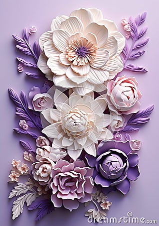 A Closeup of a Purple Paper Flower Arrangement on a White Backgr Stock Photo