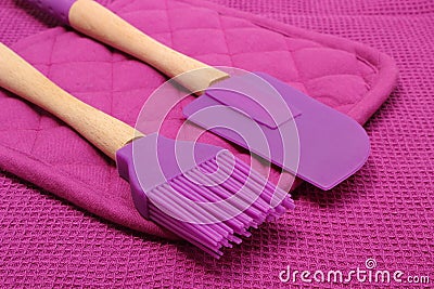 Closeup of purple silicone kitchen accessories Stock Photo