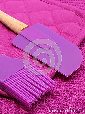 Closeup of purple silicone kitchen accessories Stock Photo