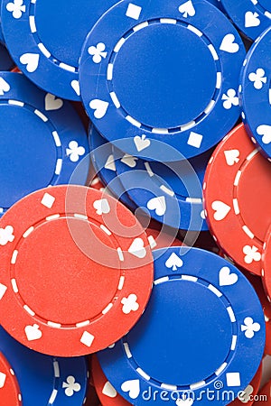 Closeup of red and blue poker chips Stock Photo