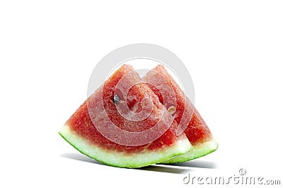 Closeup of red pieces of fresh two watermelon on a white background Stock Photo