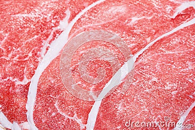 Closeup red raw thinly sliced of pork loin Stock Photo