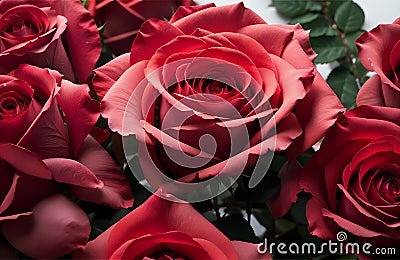 Closeup of a Red rose flower. Top view, Natural fresh Red rose flower bouquet background. Valentines week special illustration Cartoon Illustration