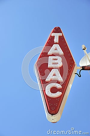 Closeup of red tabacco sign Editorial Stock Photo