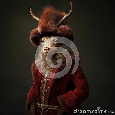 Closeup of a regal reindeer in a fancy coat. Stock Photo